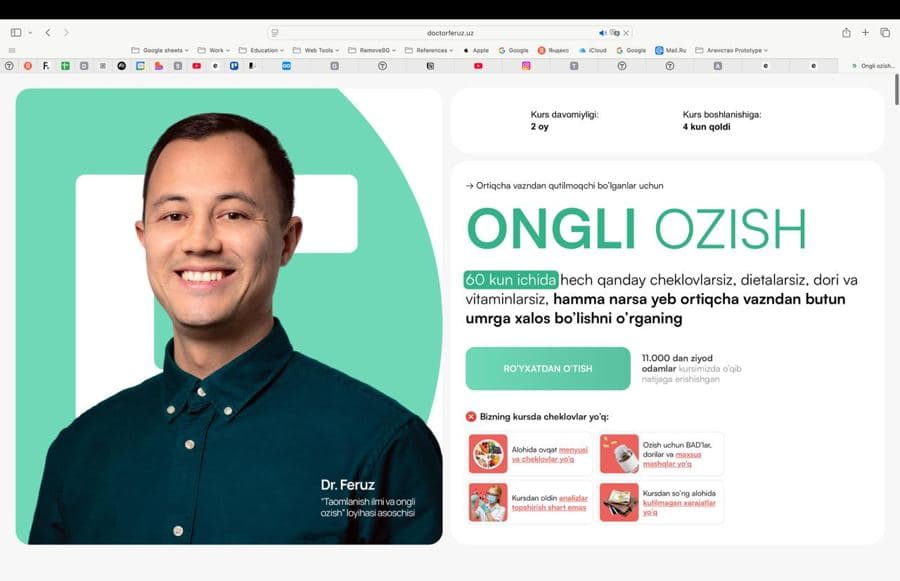 Doctor Feruz uchun landing page keysi