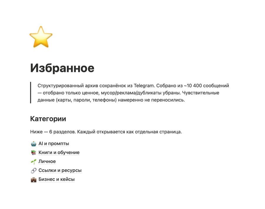 Telegram Izbrannoe dan Second Brain