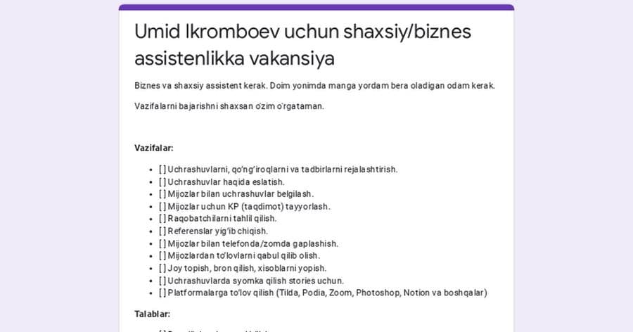 Assistentni qachon olish kerak